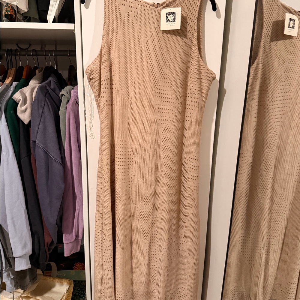 Anne Klein Beige Textured Midi Dress